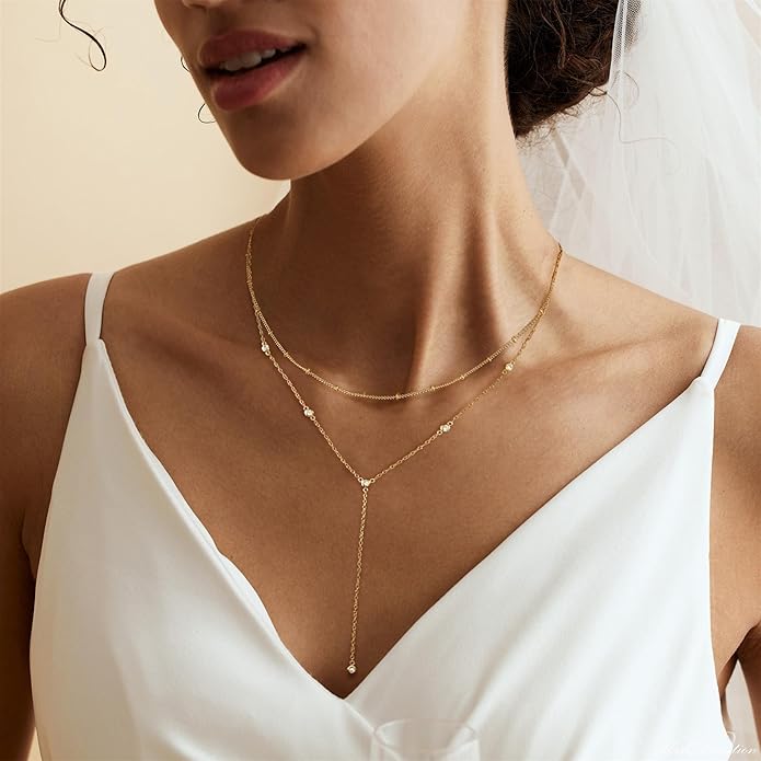 Gold Necklace for Women, Dainty Gold Long Necklaces 14k Gold Plated Prom Lariat Necklace Cute Choker Necklaces for Women Trendy Stuff Fashion Costume Gold Accessories Christmas Jewelry Gifts