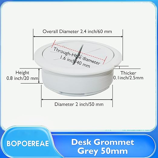 Desk Grommet 2" (50 mm), Desk Hole Cover for Cables White, Cable Grommet ABS Plastic, Desk Hole Grommet for Office and Home Table Cable, Detachable & Flexible Cable Cord Organizer-8 Pcs
