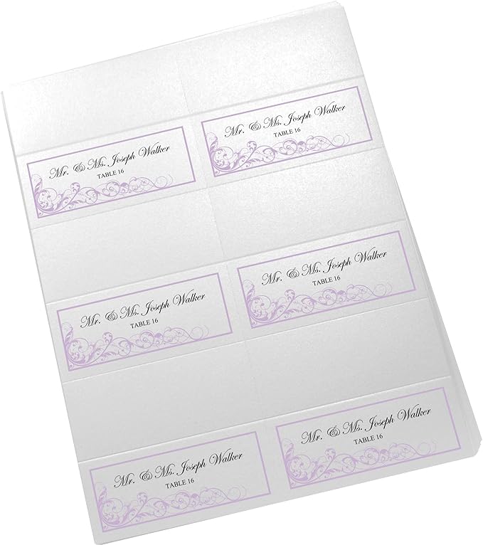 Scribble Vintage Swirl Printable Place Cards, Lavender (Choose Color), Set of 60 (10 Sheets), Laser & Inkjet Printers - Wedding, Party, Dinner, and Special Events