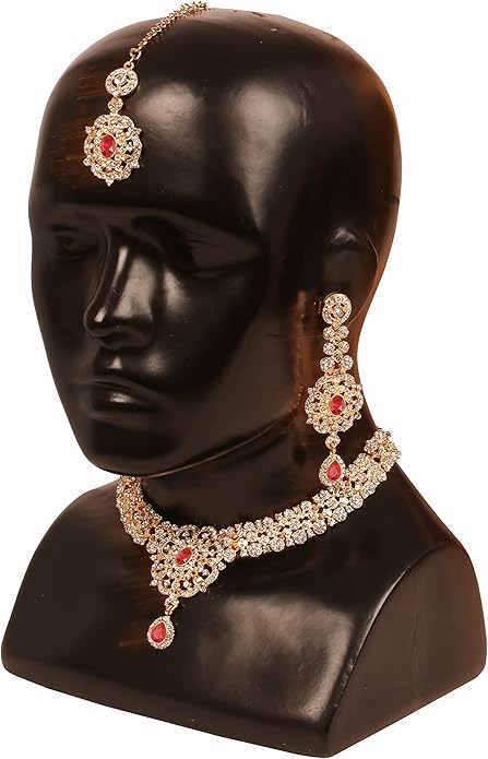 Touchstone Indian jewelry sets for women gold wedding tikka necklace set guest costume fancy bridal jewellery rhinestone crystal elegant formal prom evening wear dainty accessories