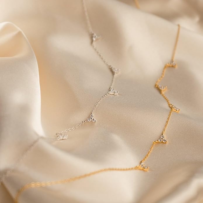 Valentines Day Gifts for Women Her - Dainty Necklaces for Women Cute Station Choker Simulated Diamond Necklace Simple Layering CZ Necklace Trendy Jewelry Gifts