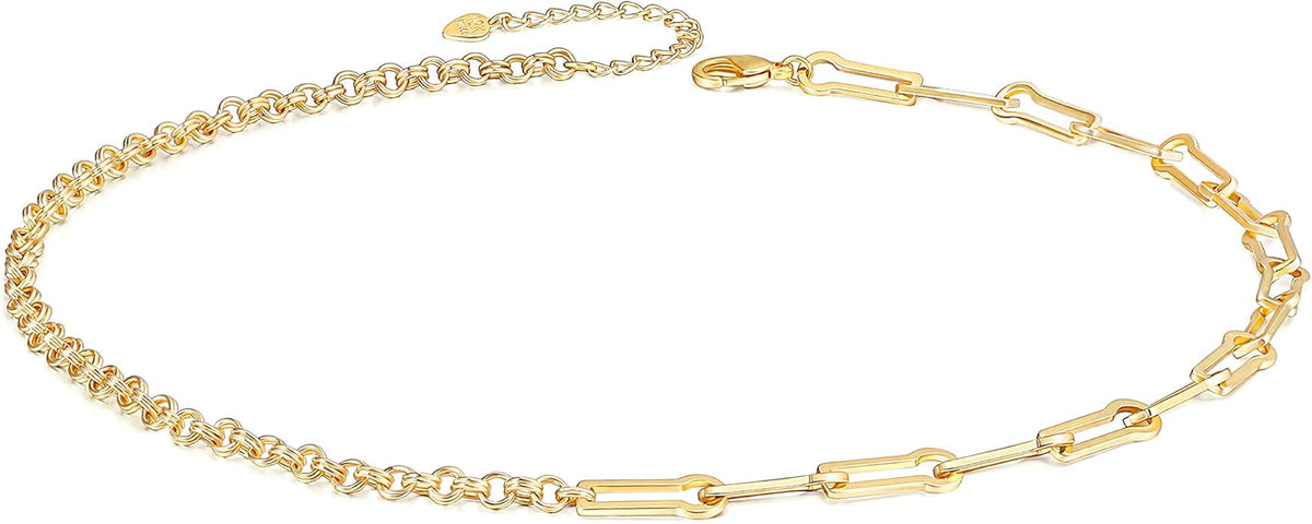 Aobei Pearl 18K Gold Plated Paperclip Chain Choker Satellite Chain Freshwater Cultured Biwa Pearl Pendant Necklace Dainty Jewelry for Women