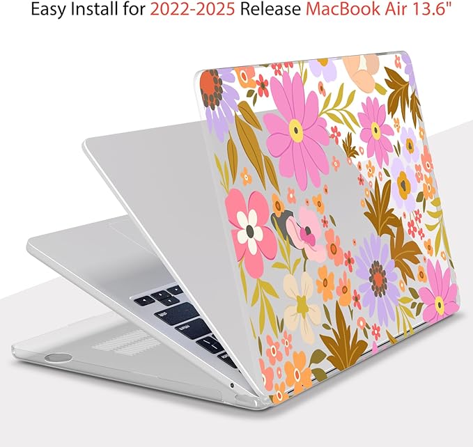 Teryeefi Compatible for MacBook Air 13.6 inch Case A3240 A3113 A2681 (2025 2024-2022 Release), Protective Plastic Hard Shell Cover for MacBook Air M2 M3 M4 13 inch, Pretty Floral A006