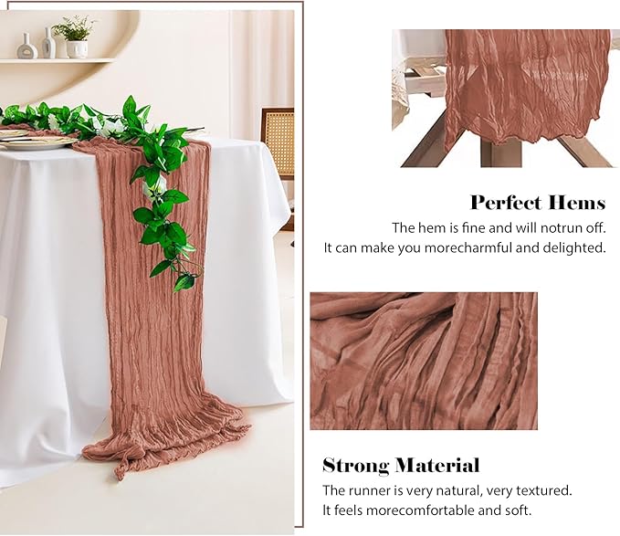 2 Pack 10 Ft Cheesecloth Table Runner Dusty Pink Gauze Long Table Runners Boho Gauze Cheese Cloth Table Runner Rustic Sheer Runner for Wedding Party Table Decor ( 35 x 120 Inch )