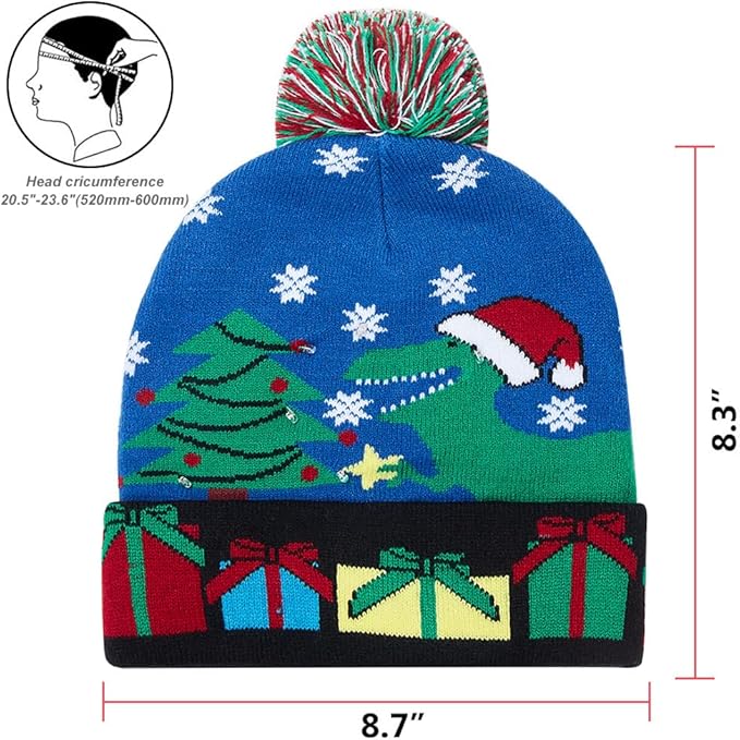 RAISEVERN Unisex Ugly LED Christmas Hat Novelty Colorful Light-up Stylish Knitted Sweater Xmas Party Beanie Cap(6 Lights)