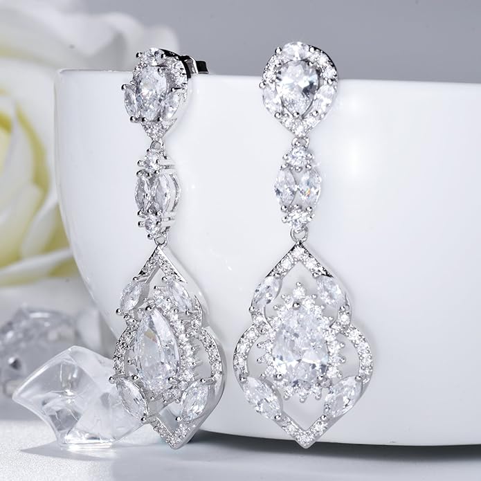 SELOVO Wedding Teardrop Dangle Earrings Silver Tone Vintage Chandelier Earrings Zircon