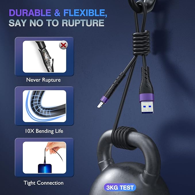 OIITH MFi Certified Short for iPhone Charger Cable 3 Pack 1 Ft, 12 inch for Lightning Charging Cord, Fast 2.4A for iPhone Data Cord Compatible with iPhone12/11/XS/Max/XR/X/8/8P/7P/6/iPad - Purple