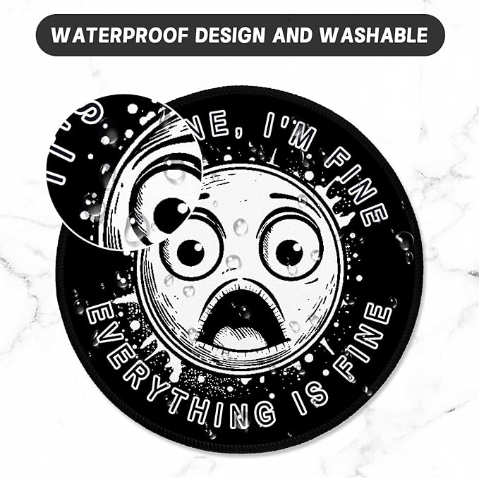 ITNRSIIET Round Mouse Pad with Stitched Edge Premium-Textured Waterproof Non-Slip Rubber Base Desktop Protection Mat Diameter 8.7 inches, Surprised