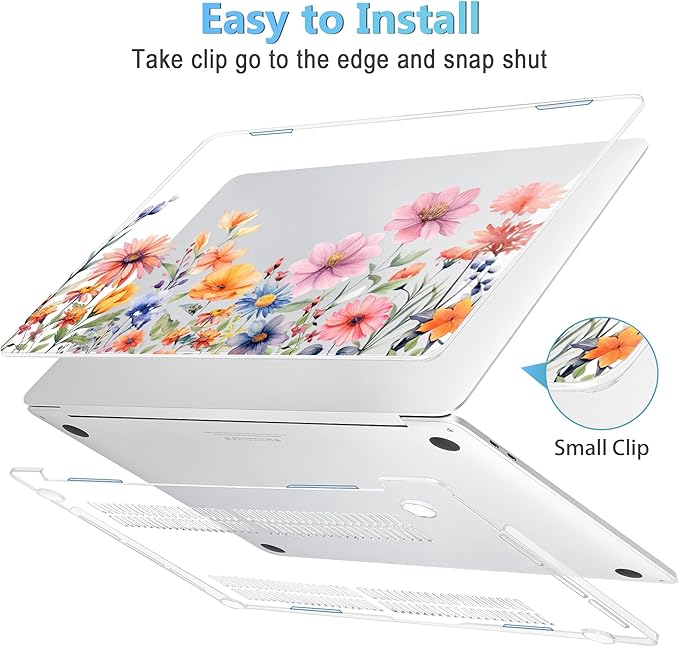 Mektron for MacBook Air 13 Case A1466/A1369 (2010-2017 Release), Snap-on Plastic Hard Shell Cover for MacBook Air 13.3 inch with Keyboard Cover, Floral P165