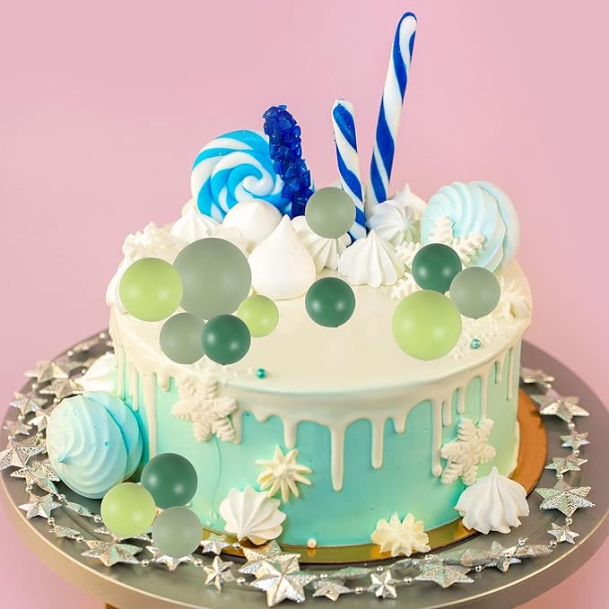 Gyufise 30Pcs Mini Balloon Cake Topper Foam Ball Cake Picks Faux Pearl Balls DIY Cake Decoration for Baby Shower Wedding Anniversary Birthday Party Supplies Green Dark Green Light Green