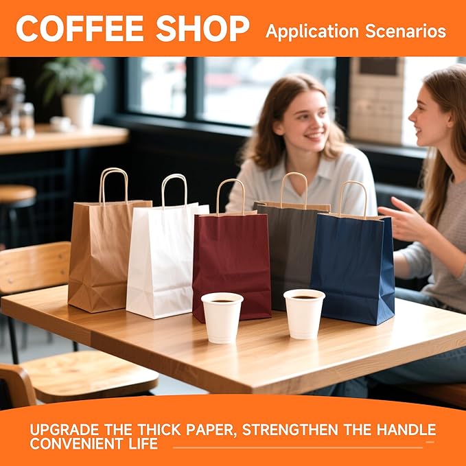 METAPRINT Brown Paper Gift Bags with Handles in Bulk, 100pcs Kraft Paper Bags 8x4.5x10.8 inch, Recyclable Shopping Bags for Retail, Grocery, Party Favors, Wedding