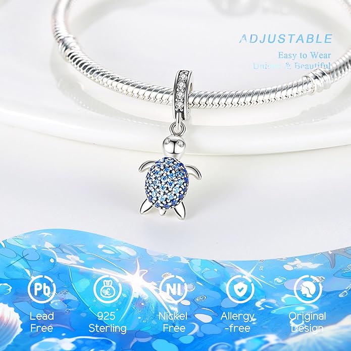 925 Sterling Silver Charms Bead for Bracelets Necklaces, Star Moon Crescent Sun Solar Pendent, Blue Ocean Starfish Shells Turtle Crab Starry Sea Cute Jewelry Birthday Gifts for Women Men