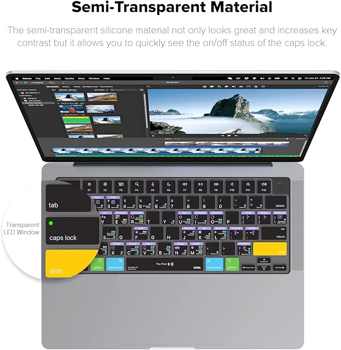 JCPal iMovie Shortcut Guide Keyboard Cover for Apple MacBook Pro 14 inch and MacBook Pro 16 inch (M1-M4 Models) and MacBook Air 13 inch and MacBook Air 15 inch (M2-M4 Models) (US-Layout)