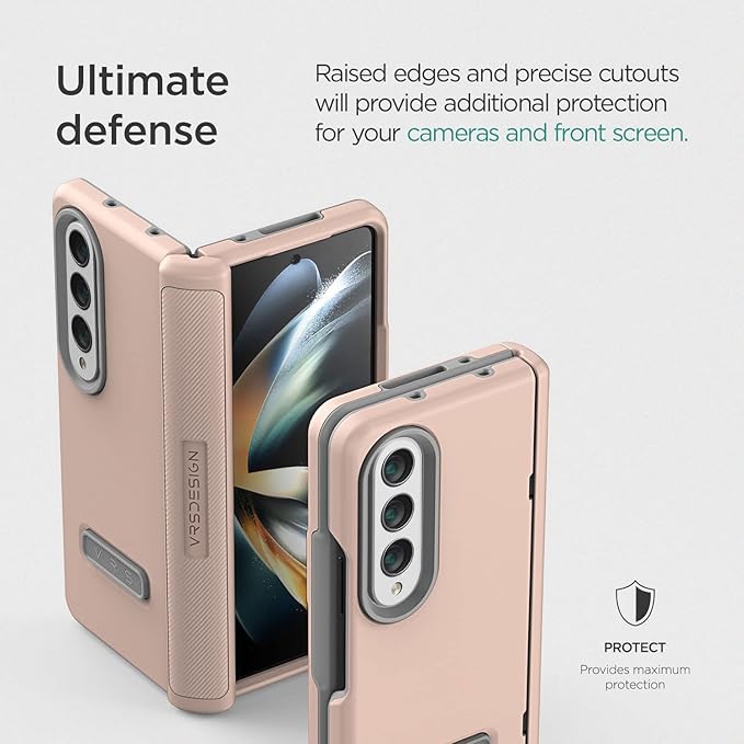 VRS DESIGN Terra Guard Modern for Galaxy Z Fold 4 5G (2022), Premium Modern Neat Style [Anti Scratch Hinge Protection] Case with Tempered Glass Screen Protector (Pink Sand)