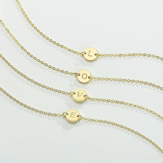 Ursteel Gold Initial Bracelet for Women Trendy - Valentines Day Gifts for Kids Teen Girls, Personalized A-Z Letter Cute Bracelet for Women, Dainty Gold Coin Disc Womens Jewelry Gifts