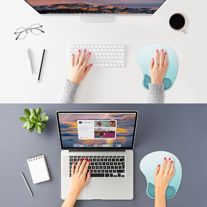 ITNRSIIET Ergonomic Mouse Pad, Cushioned Gel Wrist Rest, Non-Slip Base, Smooth Surface, Compatible with All Mice for Office & Gaming, Desk Accessory, 9.5 x 8.2 inch, Light Green Gradient