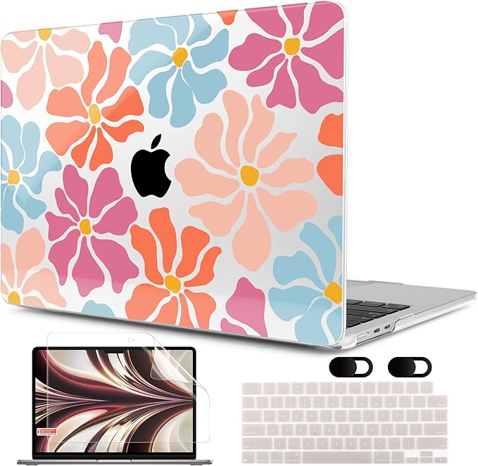 MEEgoodo Case for MacBook Air M4/M3/M2 13.6 inch 2025 2024 2022, Fit Model A3240 A3113 A2681, Compatible with MacBook Air 13 inch, Laptop Hard Shell Case with Keyboard Cover, Minimalist Style Floral