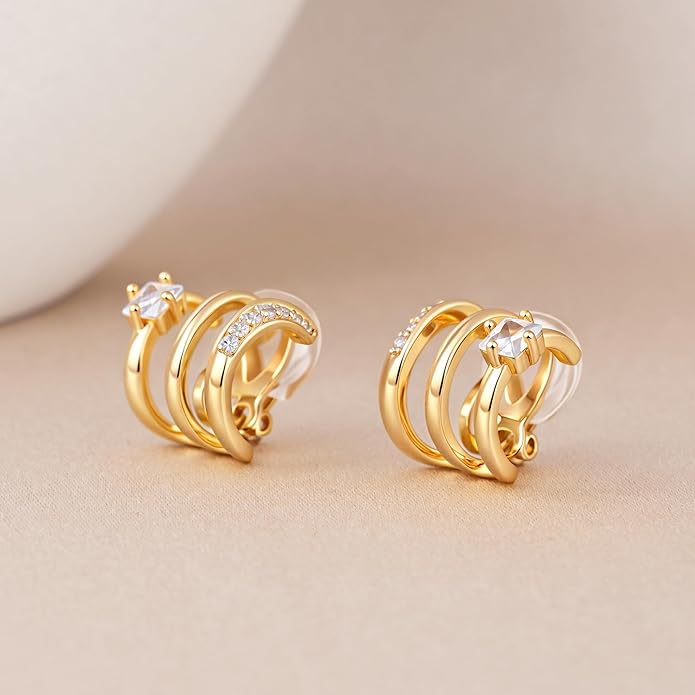FAN&LOUIS Gold Clip On Hoop Earrings,Gold Silver Chunky Small Open Hoops Clip-On Earrings for Women Trendy Non-Pierced Ears Lightweight Teen