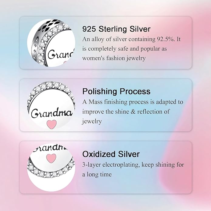 Birthday Fashion Love Heart Dangle Charm 925 Sterling Silver Charms fits Bracelets and Necklace Pendant Bead Charms Jewelry Present for Women Family Friends