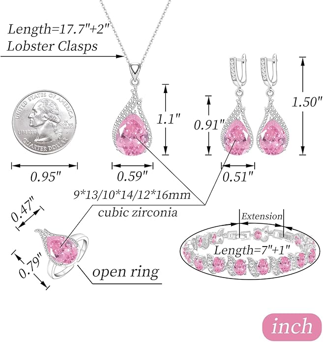 GZWHD Jewelry Set for Women CZ Earrings Necklace Ring Bracelet Set Prom Party Wedding Jewelry Gift for Mother Friend Wife