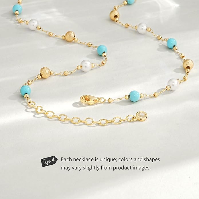 Created Turquoise Necklace for Women 14K Gold Plated Beaded Heart Choker Boho Necklaces Handmade Beach Summer Everyday Western Jewelry Gifts