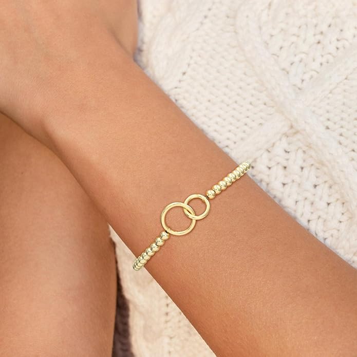 Gold Bracelets for Women 14K Gold Plated Bead Bracelet Hypoallergenic Stretch Bracelets for Women Elastic Bracelet Trendy Teen Gift Dainty Jewelry for Women