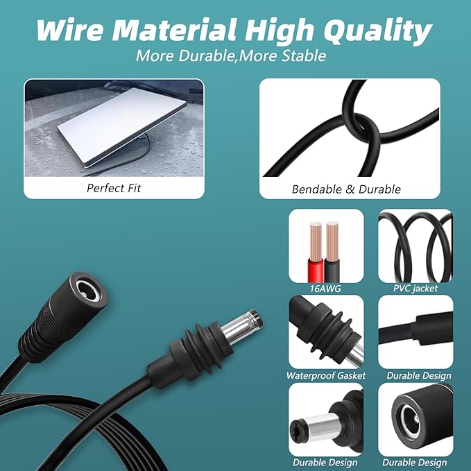 DC5521 Power Extension Cable for Starlink Mini,10FT 25FT 50FT 16AWG DC 5.5mm*2.1mm Cord for Starklink Mini Work with 20V/65W+ PD Source (25FT Female to Male)