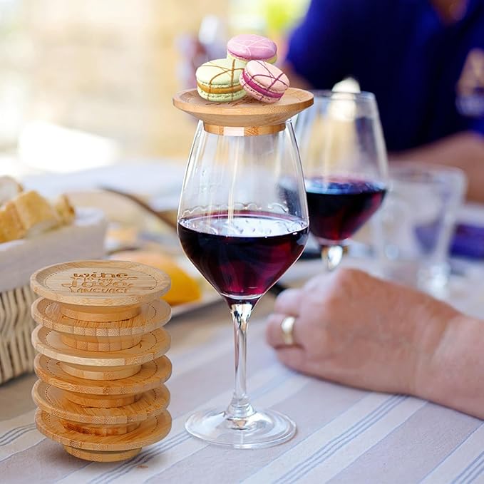 Wine Glass Charcuterie Topper 8 Pcs Wine Glasses Covers Wine Glass Charcuterie Board Bamboo Water Glasses Toppers Wine Accessories for Party, Gatherings, Restaurants, Bars