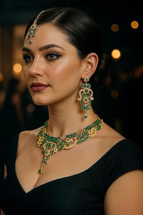 Touchstone Indian jewelry set for women bollywood gold jewellery wedding outfits necklace sets earrings bridal maang tikka fancy costume girls big desi accessories rhinestone in gold or silver tone
