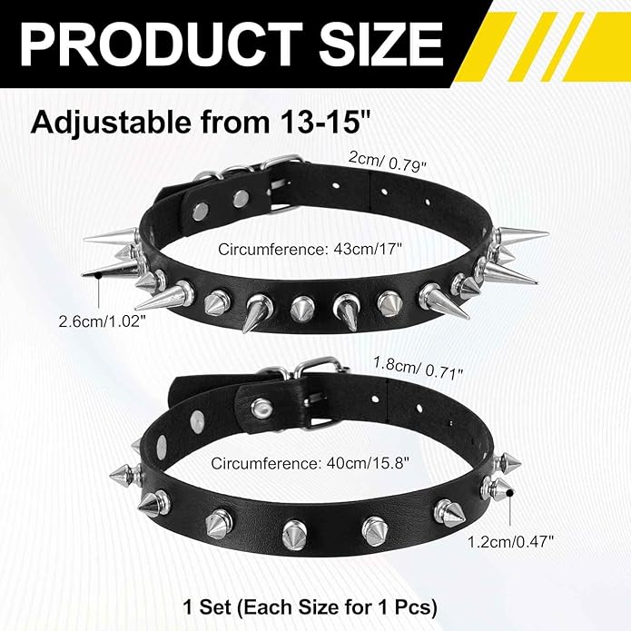 MECCANIXITY Spiked Chokers, Metal Spike Studded Link Leather Collar Chokers Necklace with Spikes Gothic Jewelry Accessories