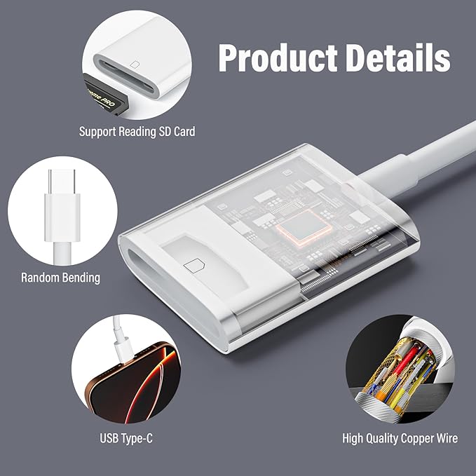USB C SD Card Reader, Type C SD Memory Card Reader Micro SD Card Reader Compatible with iPhone 16/15/ iPad MacBook/Air/Pro iMac/Samsung Galaxy Android