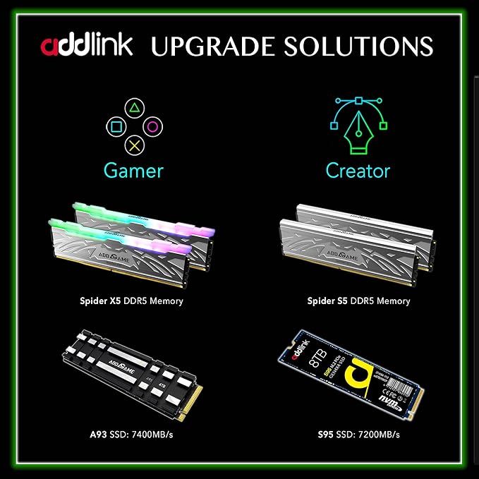 Addlink A93 4TB Storage Expansion for PS5 Console with Heatsink, Up to 7400mb/s, Gen 4 PCIe NVMe m.2 2280, SLC Cache Internal Solid State Drive(‎ad4TBA93M2P)