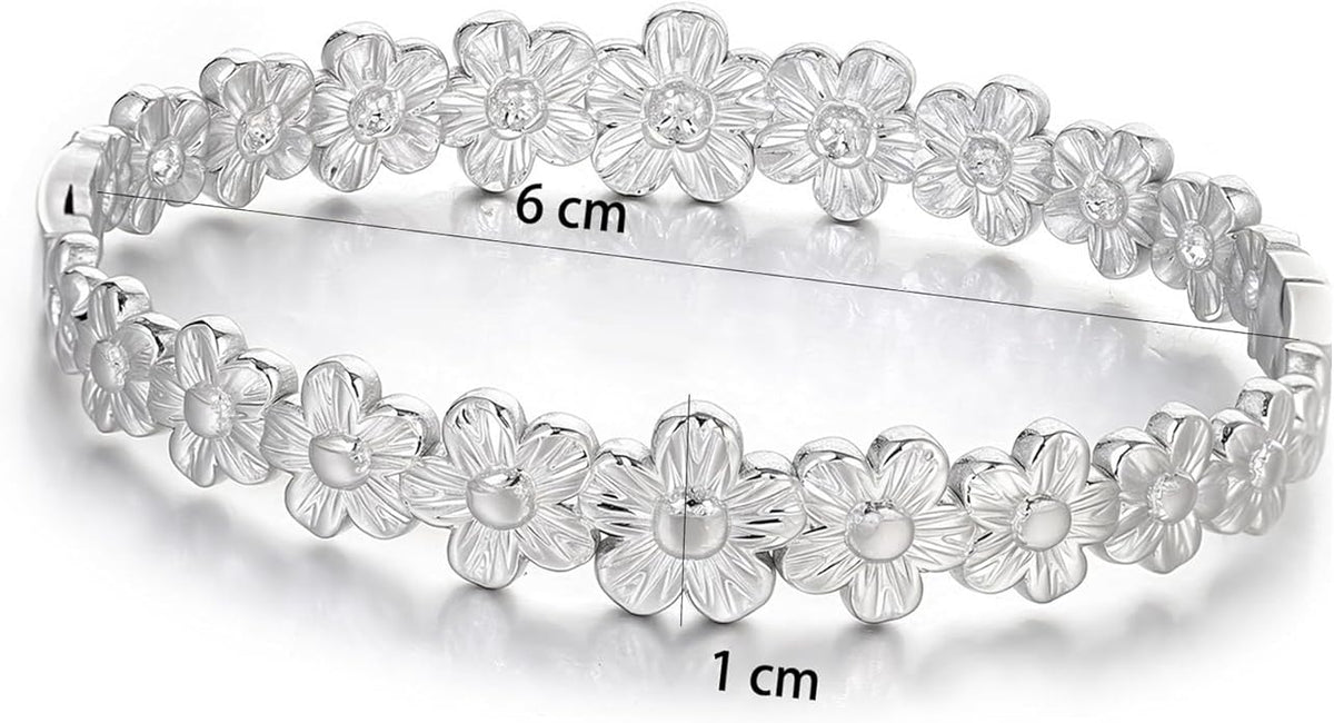 hotoo Flower Bangle Bracelets for Women Cute Stackable Stainless Steel Cuff Bracelet Mother Daughter Sister
