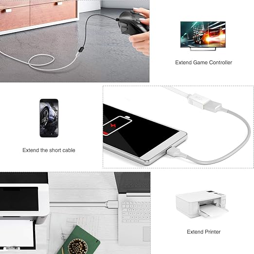 VCZHS Tech USB Extension Cable White 15ft, USB 3.0 Extender for High-Speed Data Transfer & Fast Charging, Durable & Flexible for Mouse, Keyboard, Printer, Flash Drive, Webcam, and More