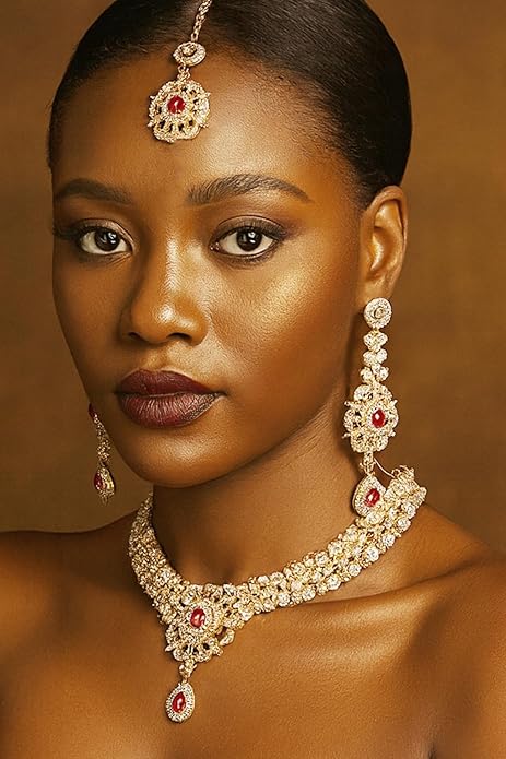 Touchstone Indian jewelry sets for women gold wedding tikka necklace set guest costume fancy bridal jewellery rhinestone crystal elegant formal prom evening wear dainty accessories