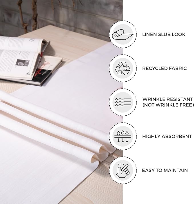 D'Moksha Homes Chambray Cream and White Table Runner 14 x 36 Inch - Faux Linen Table Runner - Wrinkle Resistant, Machine Washable Ideal for Dresser Tables, Christmas, Holiday - 100% Recycled Fabric