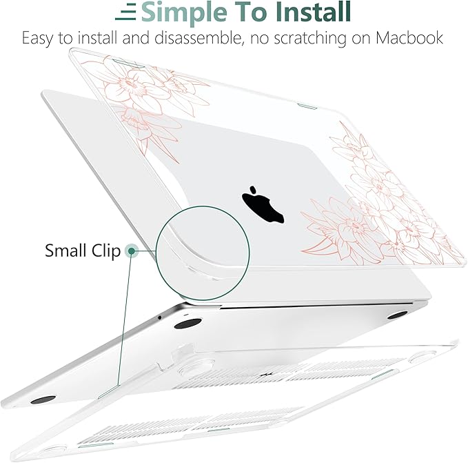 TWOLSKOO Compatible with M4 MacBook Air 13.6 inch Case 2025-2022 Release M4 A3240 M3 A3113 M2 A2681, Plastic Hard Shell & Keyboard Cover & Type C Adapter & Screen Protector, Pink Floral Frame
