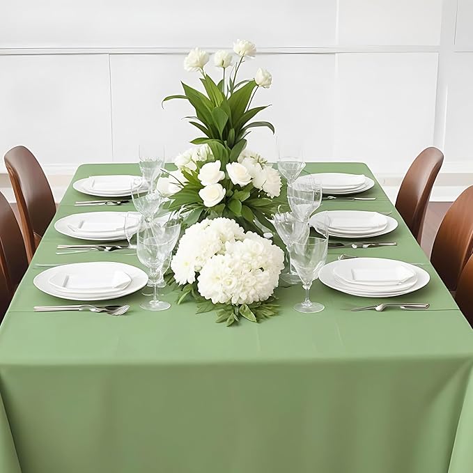 6 Pack Plastic Sage Green 54 X 108Inch Disposable Easter Scalloped Table Cloth, Waterproof Covers for Rectangle Table – Spring BBQ Picnic Wedding Bridal Shower Baby Shower Tea Party