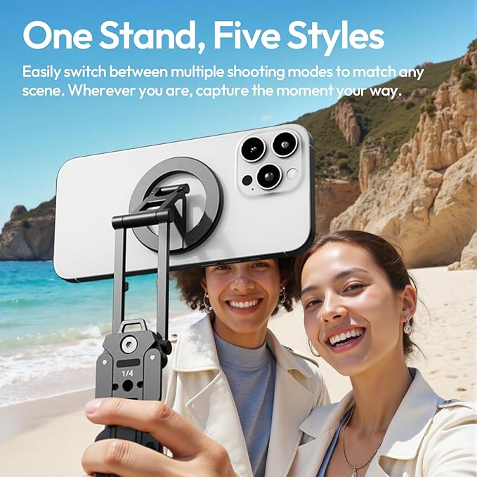 ULANZI Magnetic Phone Tripod Stand, Foldable Mini Tripod with MagSafe Phone Holder & Cold Shoe Mount, Camera Adapter with 1/4”, Arca, Uka QR Base, for DJI Canon Nikon, iPhone 17/16/15/14/13/12 Series