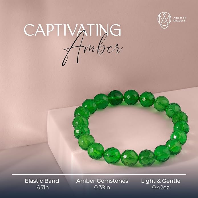 Natural Baltic Amber Bracelet for Women and Men – Stretch Wristband with Faceted Beads, Lightweight Unisex Jewelry Gift for Daily and Casual Wear