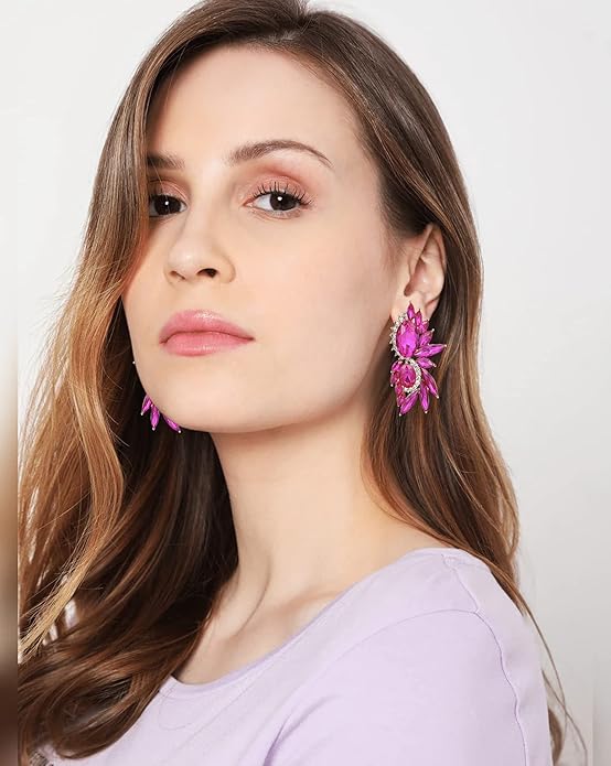 Vintage Rhinestone Statement Earrings Fancy Crystal Cluster Drop Dangle Earrings for Women