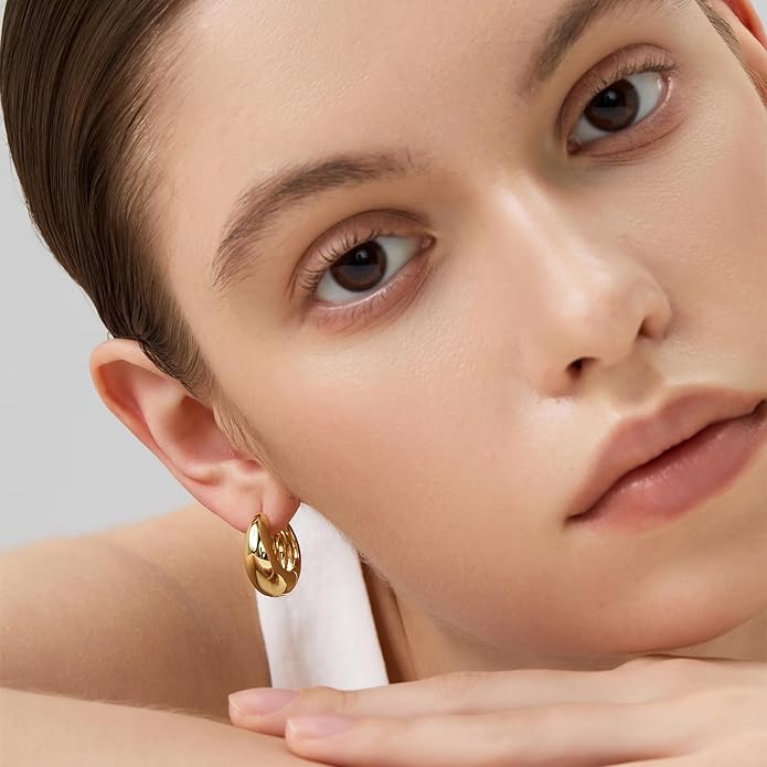 18K Gold Plated Huggie Hoop Earrings for Women, 925 Sterling Silver Post, Hypoallergenic Small Earrings