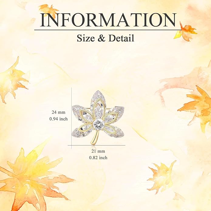 Autumn Leaf Pin - Gold-plated Rhinestone Leaf Brooch for Women - Fall Lapel Pin Jewelry Gift for Wife Mom