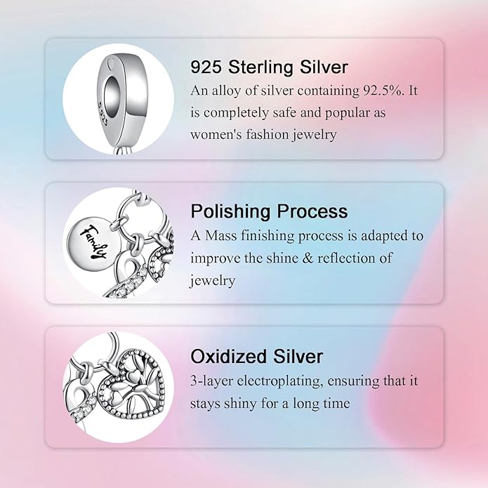 Birthday Fashion Love Heart Dangle Charm 925 Sterling Silver Charms fits Bracelets and Necklace Pendant Bead Charms Jewelry Present for Women Family Friends