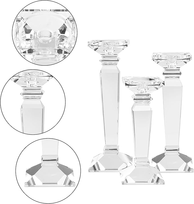 Kitcom Crystal Candlestick Holders Hand Cut Crystal Taper/Pillar Candle Holders, Table Centerpieces for Party Wedding Banquet Decorations Set of 3, Comes with Gift Box(11.6''/10.4''/9.3'' Tall)