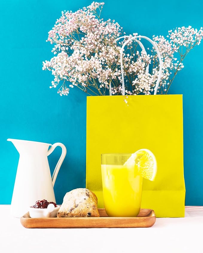 qiqee 30PCS Medium Gift Bag with Handles Bulk 11"x5"x8" Gift Bags Bright Yellow Bags Multiple Uses (Medium Size)