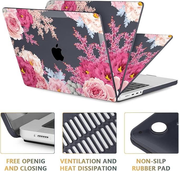 CISSOOK Gorgeous Floral Case for MacBook Pro 14 Inch 2024 2023 2021 Release M4 A3112 A3185 A3401 / M3 A2992 A2918/ A2779 M2 /A2442 M1, Plastic Hard Shell Case for MacBook Pro 14.2", Gorgeous Flowers