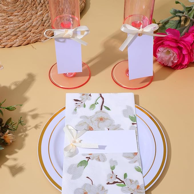 50 Pcs Place Cards for Table Setting, Table Name Card with 50PCS Ribbon 1.57 x 3.54 Inch Wedding Place Cards Blank Gift Tags Blank Name Card for Wedding Dinner Banquet Party