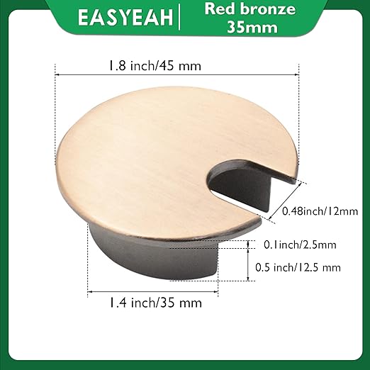 2 Pcs Desk Grommet 1-3/8" / 35 mm, Desk Cord Hole Cover, Cable Grommet Metal Zinc Alloy Materilal, Desk Hole Grommet for Home & Office Pc, Detachable Cable Cord Organizer-Copper Red