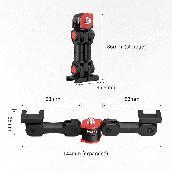 Dual Cold Shoe Mount by SmallRig, Extension Bar Universal Cold Shoe Adapter with 1/4" Thread Holes, for Microphone,Led Video Light, Audio Recorder Monitors-3483B